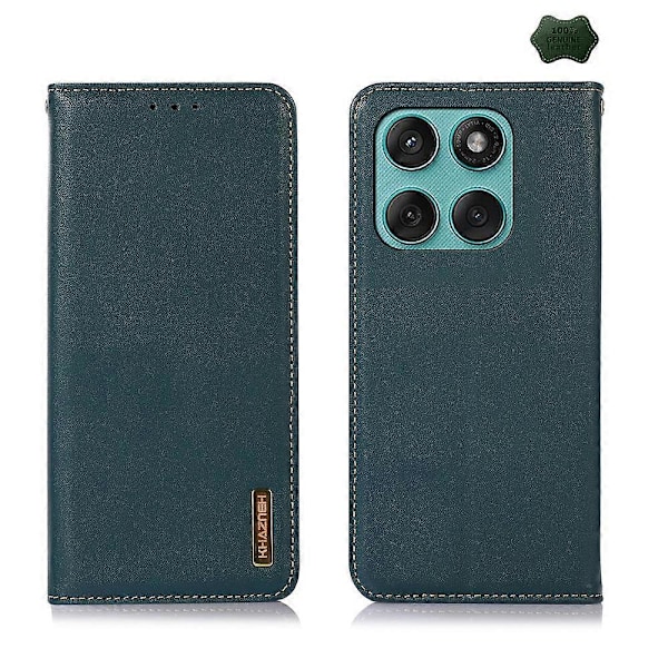 För Motorola Edge 60 Fusion KHAZNEH Nappa Topplager Nötskinn Läder Telefonfodral Green