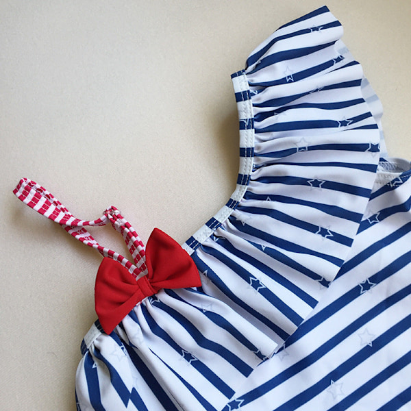 Pigebadedragt Baby Pige Spædbørn Børn 1-3-4 År Gammel Heldragt Marineblå Stribet Lille Prinsesse Badedragt Blue striped XINGX 4T（85-95CM）