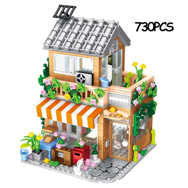 MOC Luova Kukkakimppu Kauppa Talo Malli Rakennuspalikka Kaupunkinäkymä Loman Kesä Kahvila Palikat Tyttöjen Lelut Lasten Lahjat 579pcs no box As  photo