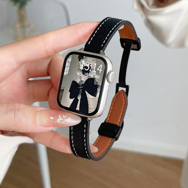 Urrem til Apple Watch iWatch til 1/2/3 42mm Lychee mønster magnetisk spænde - Athen sort