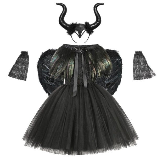 Disney Maleficent Halloween kostymklänning för flickor Vampyr Mirabel Isabella Princess Cosplay Festklänning Flickor Charmklänningar 5-6T Maleficent set D