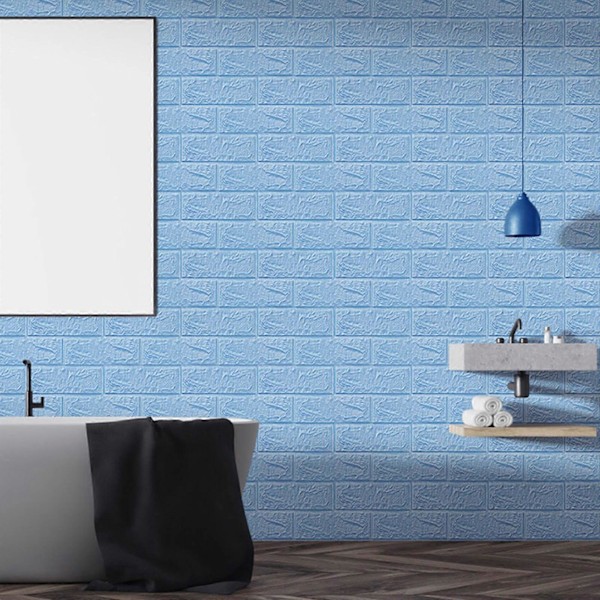 DIY 3D Murstein PE Skum Tapetpaneler Rom Dekal Stein Dekorasjon Preget Blå Blue
