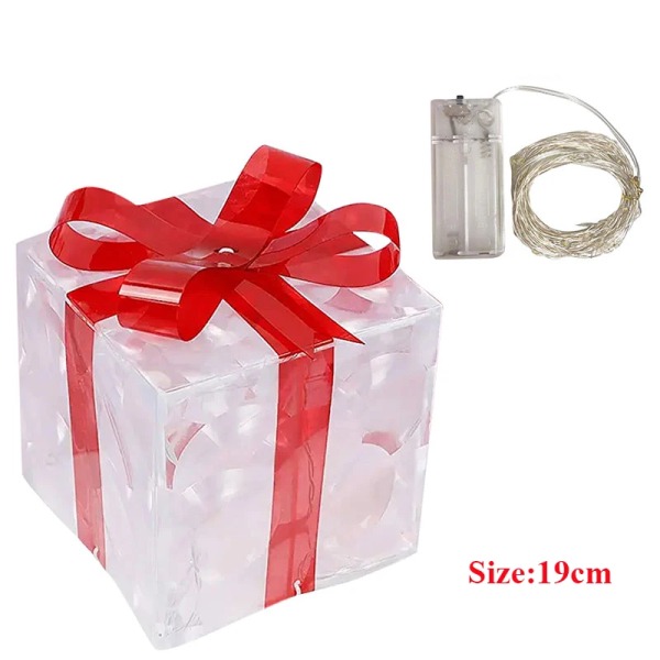 Julelysende Dekoration Gaveæske Ornament Med Sløjfe Julebelysning Æske Udendørs Belysning Julefest Bordpynt 3pcs-Red bowknot