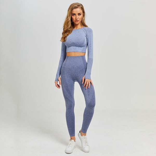 Yoga Sæt Træningstøj Fitness Leggings+Cropped Skjorter Sportsdragt Kvinder pink S