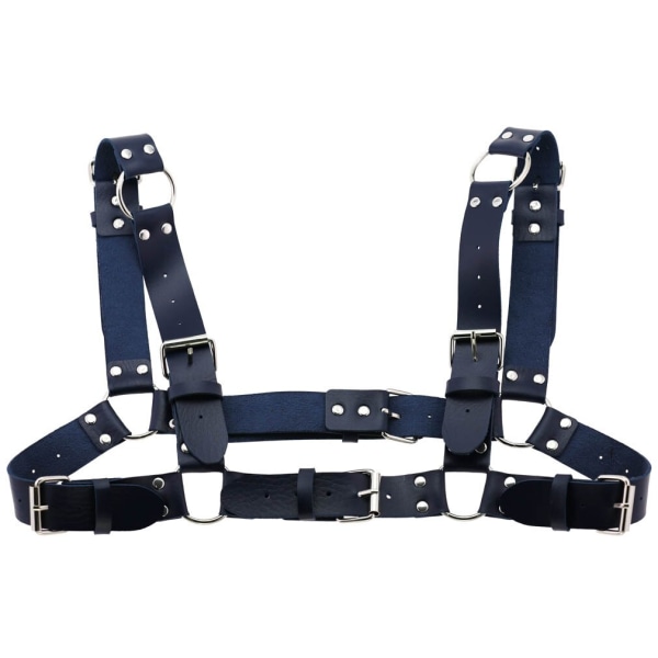 Kvinnor Män Sexig Punk Bröstsele Justerbar Burad Metallkroppskedja PU Läder Choker Statement Halsband Fest Klubbkläder Dark Blue