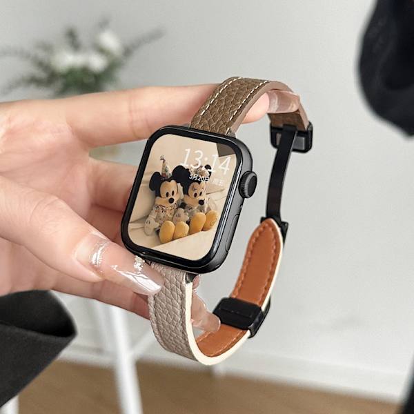 Klockarmband för Apple Watch iWatch för 1/2/3 38mm Lycheemönster magnetspänne - bränd brun och mjölkaprikos