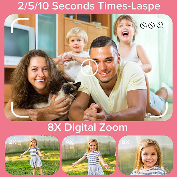 Barnkamera HD Digital Videokamera, Rosa Julklapp Födelsedagspresent till Flickor Default Title
