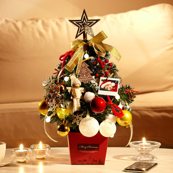Joulu Mini Joulukuusen Koristeet 50cm Pöytäjoulukuusi Valoilla Kultainen Punainen Set Joulukuusi 60cm golden red Christmas tree