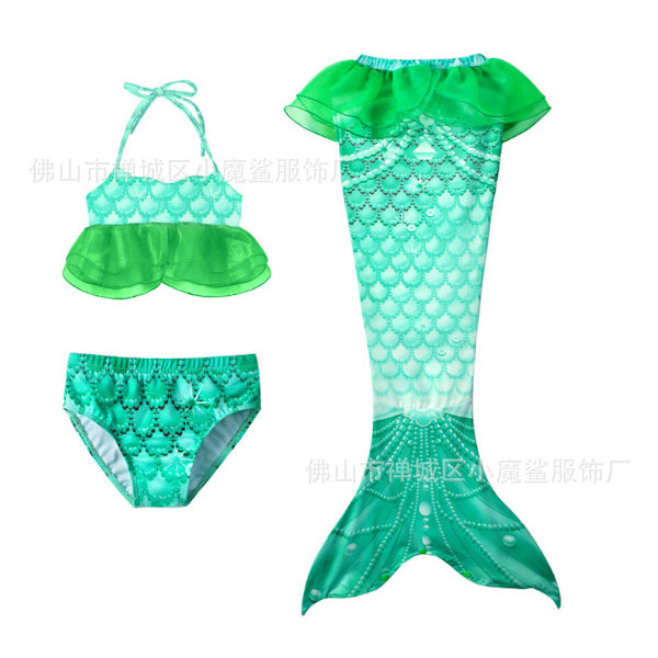 Barn Havfruehale Prinsesse Mesh Badedrakt Delt Bikini Sett Tredelt Sett Badetøy Green 120cm