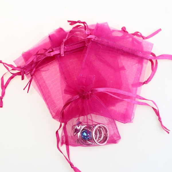 50 stk. Sheer Transparent Chiffon Organza Poser Jul Halloween Bryllup Fødselsdag Fest Slik Gaveæsker Smykker Emballage Poser Rose Red 9x12cm