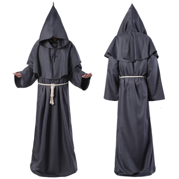 Keskiaikainen Halloween Kristillinen Munkki Pappi Kaapu Noita Velho Viitta Juhlat Kuolema Kummitus Vampyyri Paholainen Demoni Cosplay Puku Aikuisille Dark Brown L
