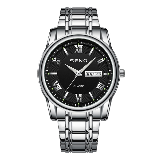 Klokke Herre Lysende Vanntett Dobbel Kalender Mote Ultratynn Klokke Quartz Klokke Silver Case white noodles