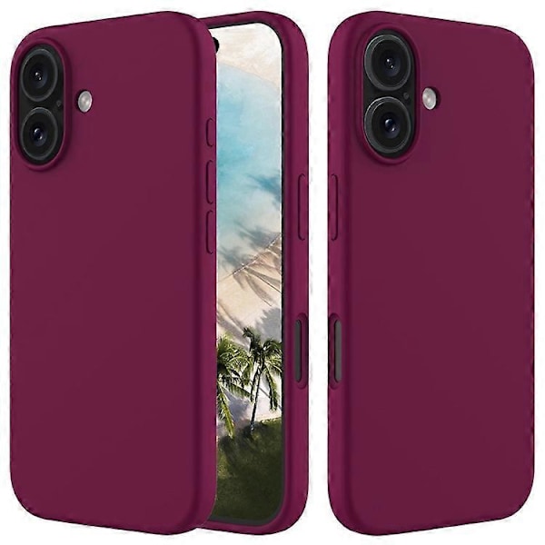 Kompatibelt Skal för iPhone 16, Flytande Silikon, Mjukt Foder, Stötsäkert Telefonskydd WineRed