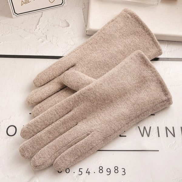 Naisten talvikashmirkosketusnäyttö Lämpimät käsineet Ulkoilu Ratsastus Plus Velvet Paksuuntavat villa Rusetti Täysi sormi Ajohanskat S29 K42 Khaki One Size