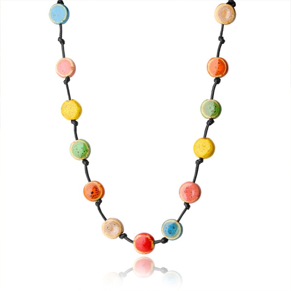 Färgglada enkla platta pärlor Långt halsband Personligt tillbehör för kvinnors halsband Color