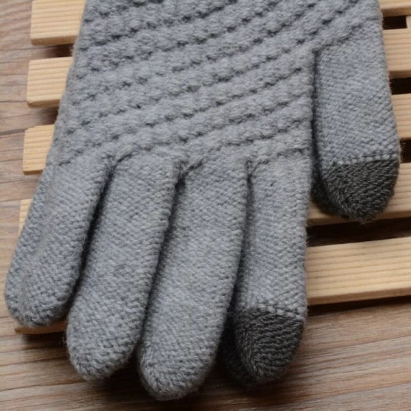 Vinter Touch Screen Handskar Kvinnor Män Varm Stretch Stickade Vantar Imitation Ull Full Finger Guantes Kvinna Virkad Luvas Tjock Wine Red One Size