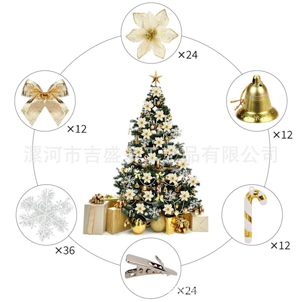 120 stk. Juleblomstsett Juletrepynt Anheng Plastblomster Kunstige Blomster Golden Set