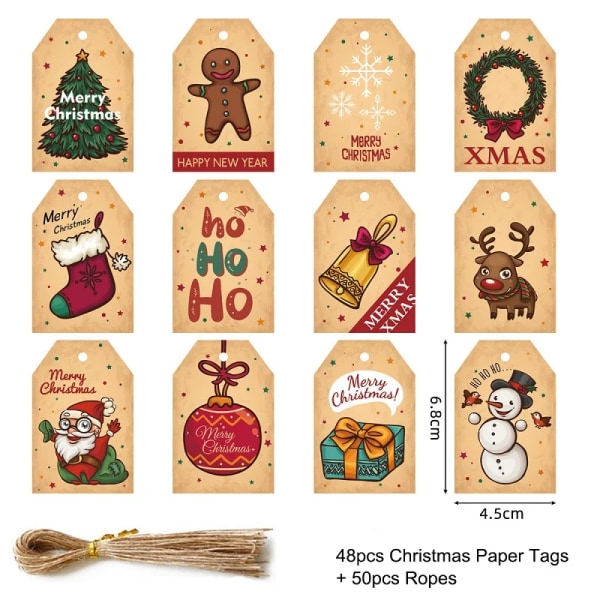 48/50 kpl Hyvää Joulua Kraft Paperi Tagit DIY Käsintehty Lahjapaketointi Paperi Tarrat Joulupukki Ripustuskoristeet Uuden Vuoden Sisustus 50pcs-set5