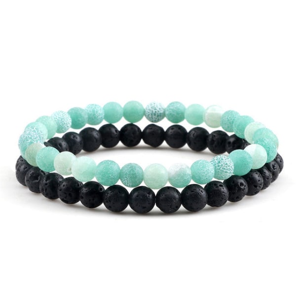 Distance Armbånd Til Kvinder Par Armbånd Klassisk 6mm Naturlig Sort Mat Blå Turkiser Perlearmbånd Herre Smykker set 8