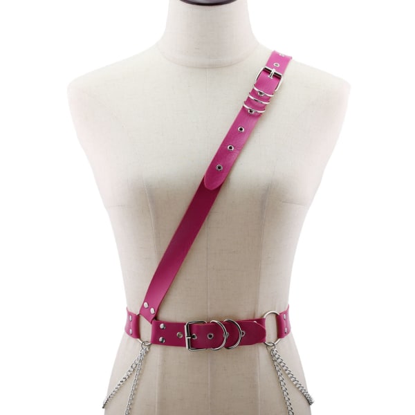 Dame Herre Bæltekæde Mode Læder Nålspænde Kædebælte Bælterem Rose Red