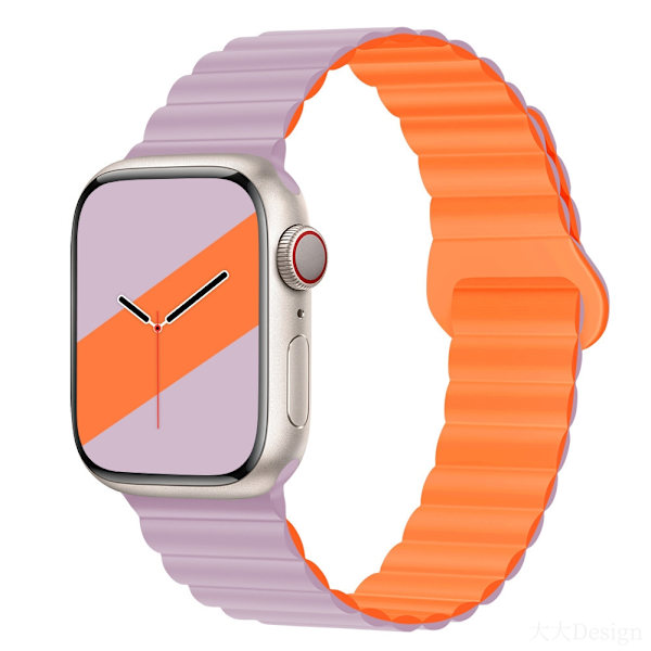 Kellon ranneke Apple Watch iWatchille, vaalean violetti/oranssi 42/44/45/49mm