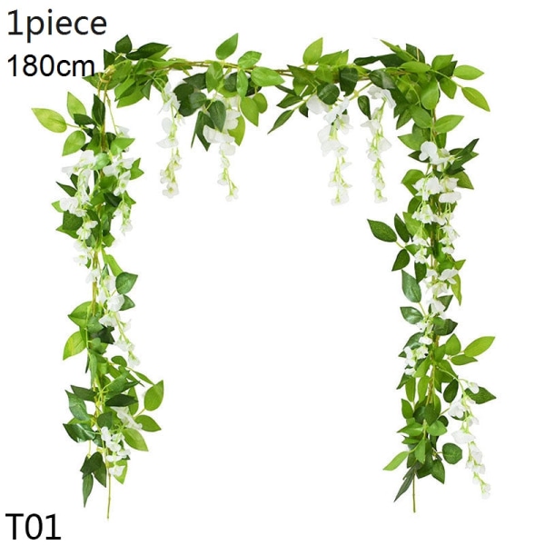 Kunstig Wisteria Blomster Ranke Efeu Blad Guirlande Silke Rose Blomster Rattan Snor Ranke Bryllupsbue Blomst Hjemmehave Dekoration 1pc-Rose-B02