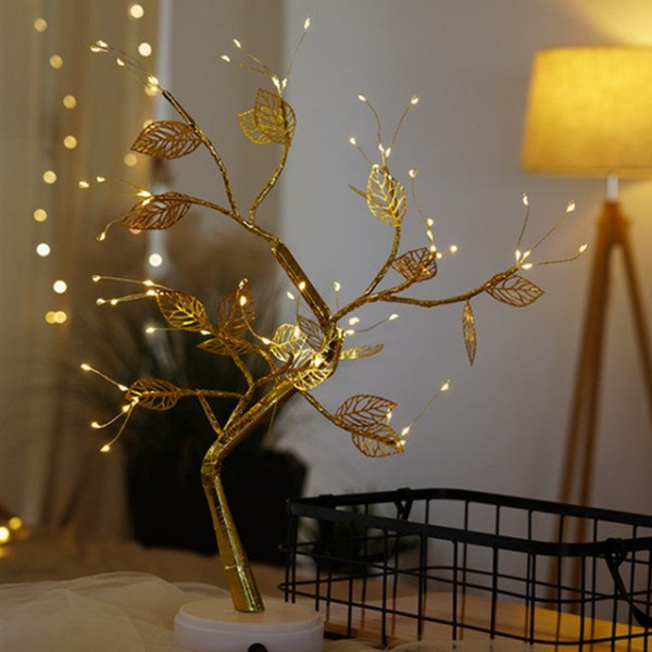 LED Trådlös Nattlampa Träd Fairy Lights Heminredning Nattlampa USB Batteridriven För Sovrum Sängbordslampa 24 Leds Maple tree USB Battery Power