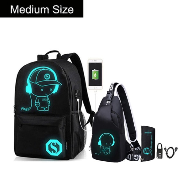 Anime Självlysande Oxford Skolryggsäck Dagväska Axelväska Under 15,6 tum med USB-laddningsport och Lås Skolväska för Pojkar Flickor B medium size 1 pc