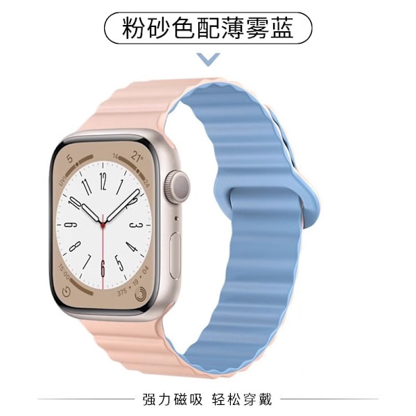 Kellon ranneke Apple Watch iWatch Yhteensopiva: S3/2/1 38mm Vaaleanpunainen hiekka ja utuinen sininen