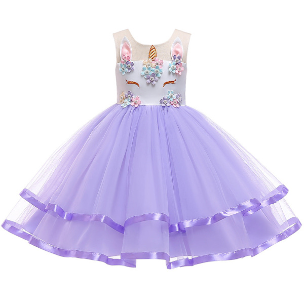 Unicorn Kjole til Piger Prinsessekjole Børnenederdel Julekjole Gaze Kjole Børnekjole D0042 purple