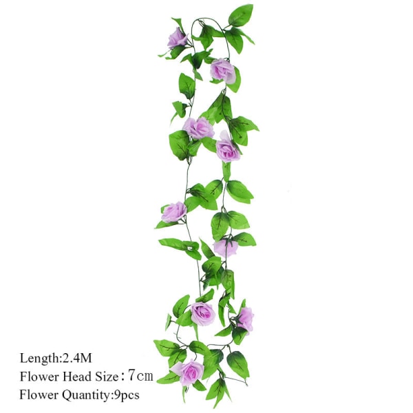 2,3 m Blomstergirlander Kunstig Blomstersnor med Blader Silke Sakura Kirsebærblomst Eføyranke For Hjem Hage Bryllupsbue Dekor F07 light purple