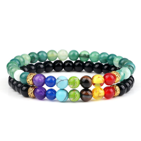 2 kpl/setti 7 Chakra -rannekoru naisille miehille Tasapaino Buddha Reiki Rukous Tiikerinsilmä Musta Luonnonkivihelmet Jooga Rannekorut 6MM Style 22
