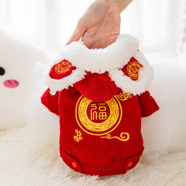 Kjæledyrklær Katteklær Tykkere Varm Rød Høst- og Vinterbekledning Festive lucky cat L