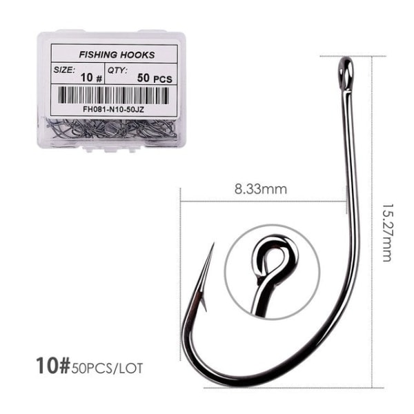 Fishhook 50st 10st Belagd Högkolhaltigt Rostfritt Stål Hullingförsedda Karpfiskekrokar Paket med Originalförpackning Fiskekrok Utrustning Size 10 - 50pcs