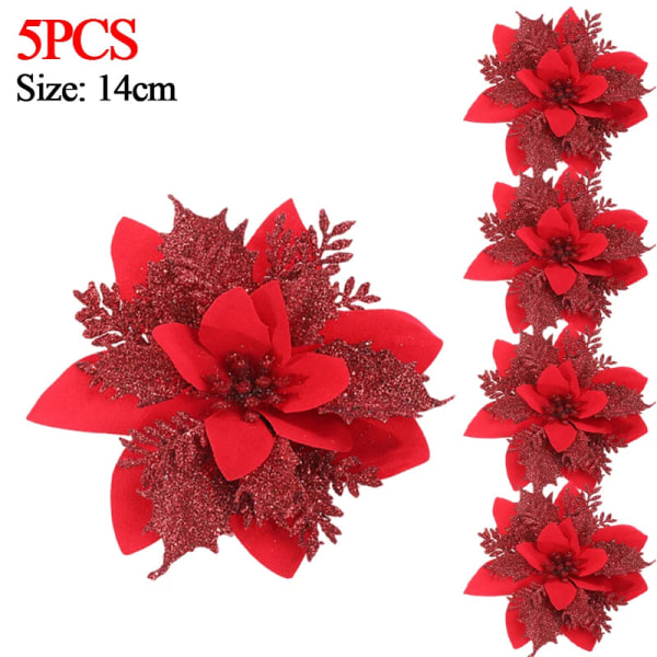 5/10 kpl 14 cm Glitteri Joulutähti Joulu Keinotekoiset Kukat Klipseillä DIY Joulukuusen Koristeet Seppele Takka Koristeet Silver Clip (5pcs)