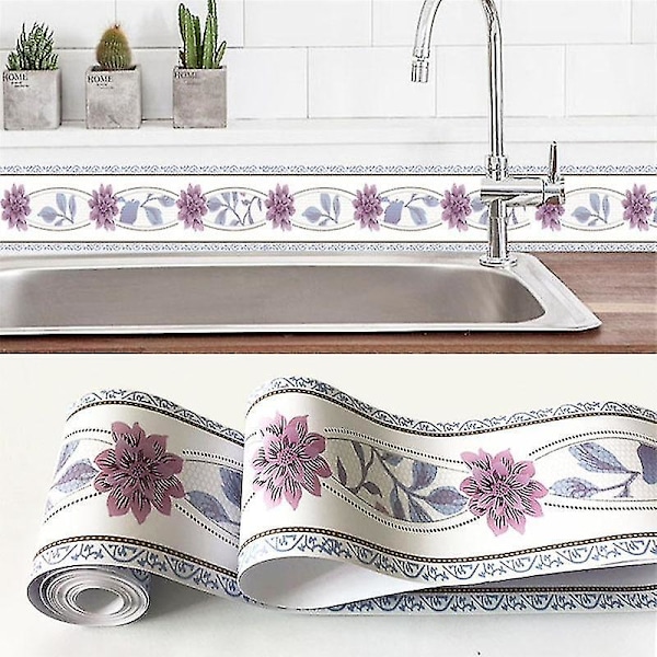 WB08 10 Självhäftande 3D Blommor geometrisk Design PVC Vattentät Bård Tapet