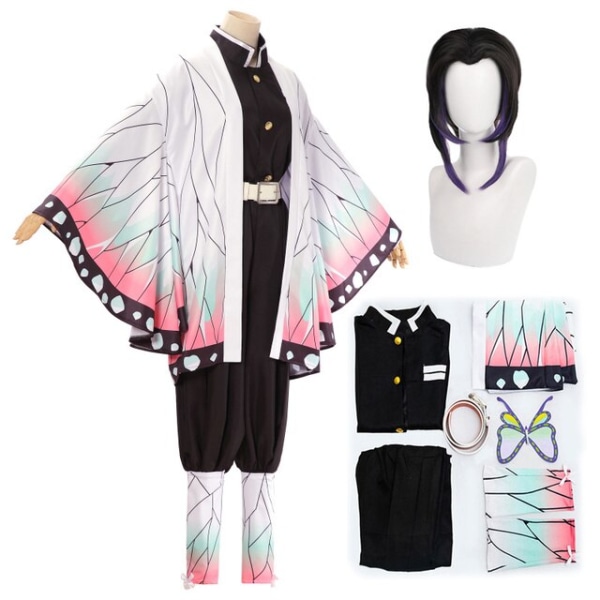 Aikuisten lasten Demon Slayer Kimetsu No Yaiba Anime Kimono Kanroji Mitsuri Cosplay -asu Kisatsutai Seksikkäät naisten Halloween-vaatteet Full Set and Wig 3 XXL