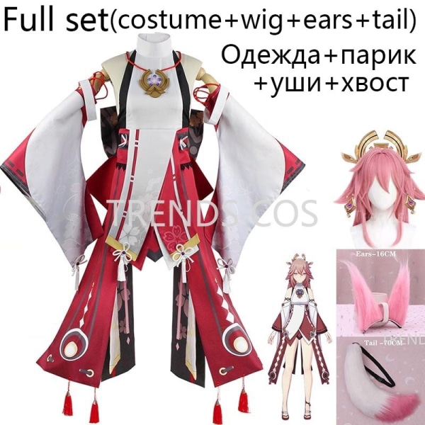 Genshin Impact Yae Miko Cosplay Kostym Guuji Yae Fancy Outfits Full Set Unifrom Dress Peruk Huvudbonader Amulett Guuji Yae Game Kostymer Full set S