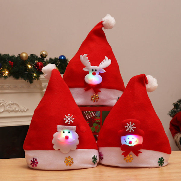God Jul Hatt Lysande LED Nyår Navidad Mössa Snögubbe Älg Jultomte Hattar För Barn Vuxna Julklapp Dekoration 2 child