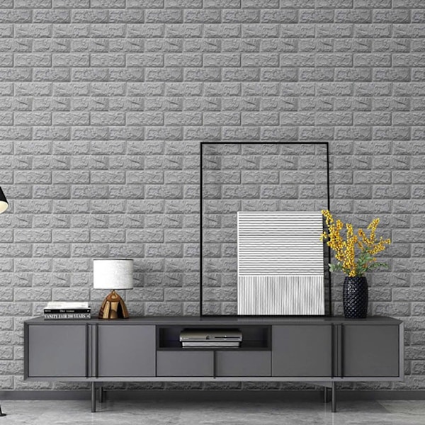 DIY 3D Mursten PE Skum Tapetpaneler Værelse Dekoration Sten Dekoration Præget Grå Gray