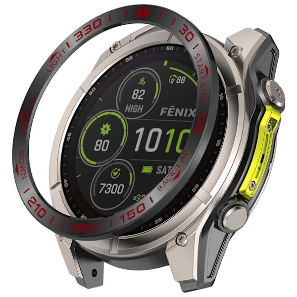 Til Garmin Fenix 8 Solar 51mm Rustfrit Stål Bezel Ridsefast Beskyttelsesring - Sort+Rød Black+Red