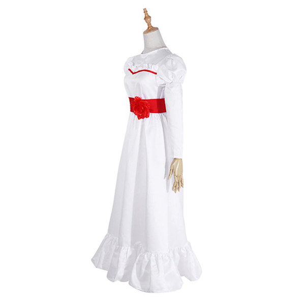 Annabelle-elokuvan cosplay-asu naisille, lapsille ja aikuisille, Halloween-asut ja peruukki, kauhu, pelottava, hieno valkoinen mekko A only wig M