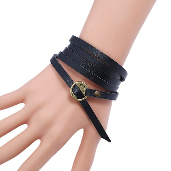 Fem-Cirkel Pressede Ord Kvæglæder Armbånd Retro Simpel Multi-Cirkel Herre Læder Armbånd Populær Ornament Black Bronze