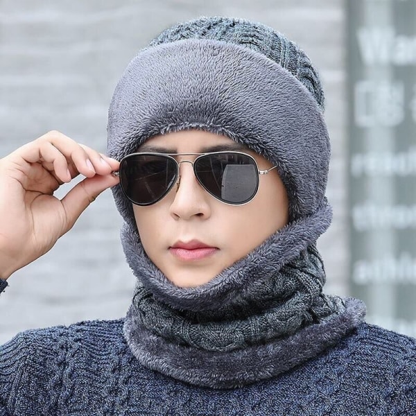 Ny Unisex Vinterlue med Fleecefôr Ull Varm Strikket Luesett Tykke Myke Stretch Vinterluer For Menn Kvinner Fritid Beanie Lue Khaki 55cm-62cm