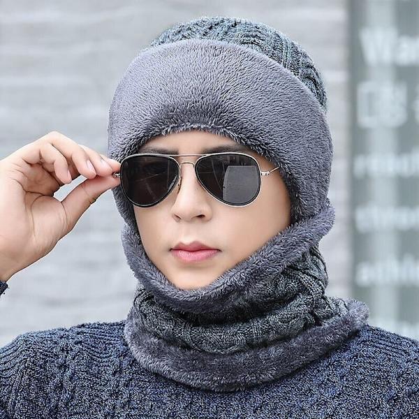Ny Unisex Vintermössa med Fleecefoder Ull Varm Stickad Mössa Set Tjock Mjuk Stretch Vintermössor För Män Kvinnor Fritid Beanie Mössa Red 55cm-62cm
