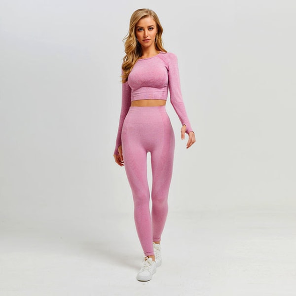 Set Gym Kläder Fitness Leggings+Cropped skjortor Sport Suit Dam pink L f0c4  | pink | L | Fyndiq