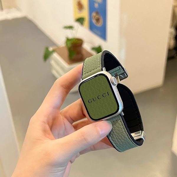 Klockarmband för Apple Watch iWatch för 38/40/41mm Lycheemönster magnetisk bred version - grön
