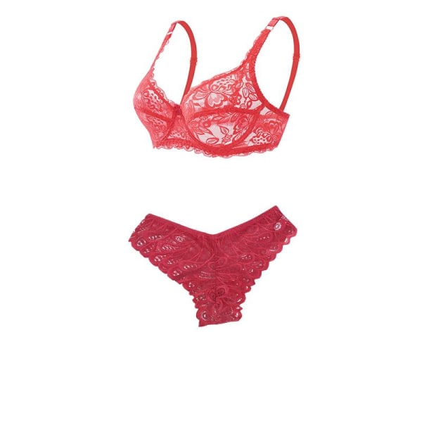 Sexiga Kvinnor Push Up Bygel Spets BH Set Ultratunn Transparent Underkläder Bikini BH Tros Set Bekväma Sovunderkläder Black 85BC