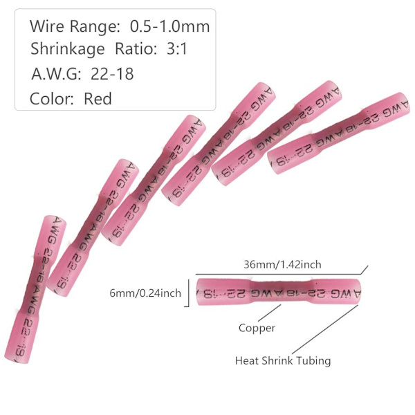 100 STK 22-16 AWG Krympestrømper Vanntette Fullt Isolerte Skjøte Elektriske Ledningskoblinger Sett Sortiment Rød Blue 50PCS