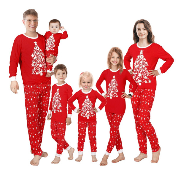 Matchende julepyjamas til familien, drenge, piger, bomuldsstribede pyjamassæt, matchende tøjsæt FM01 Kids 3T